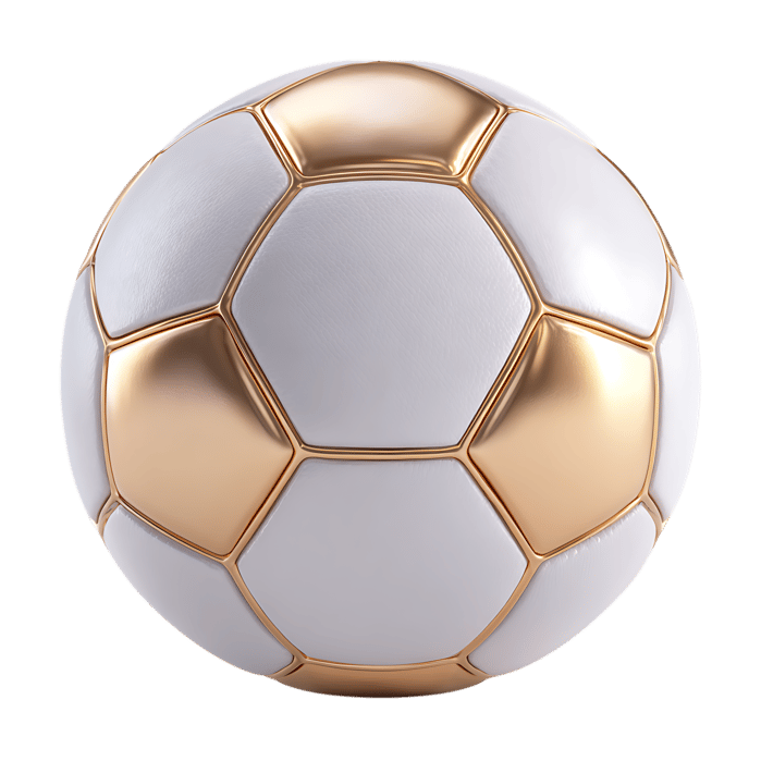 3D rendering of a white and gold soccer ball.