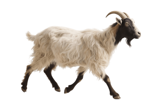 Walking goat with horns and beard on transparent background