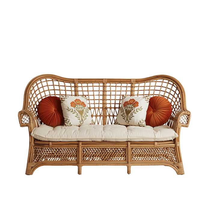 Elegant rattan sofa with cushions
