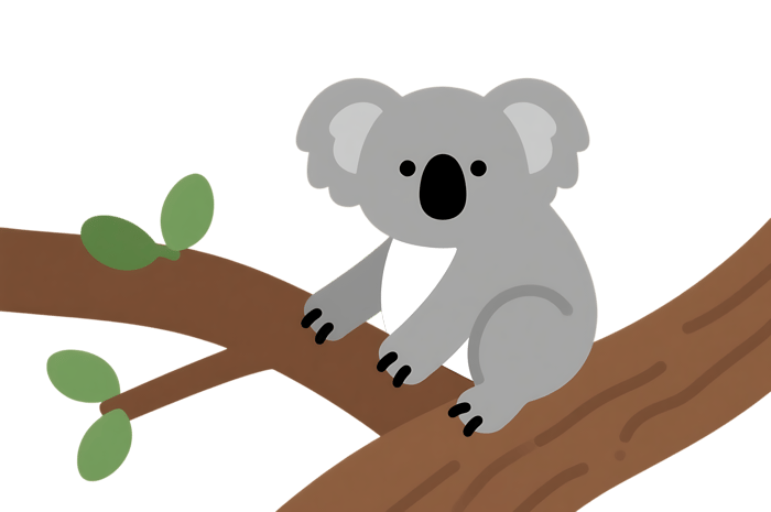 Cartoon koala on branch, australian wildlife illustration