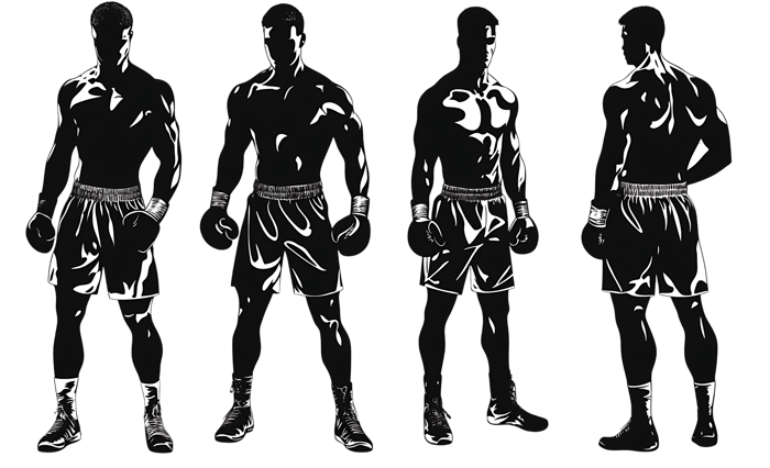 Boxer silhouettes multiple views