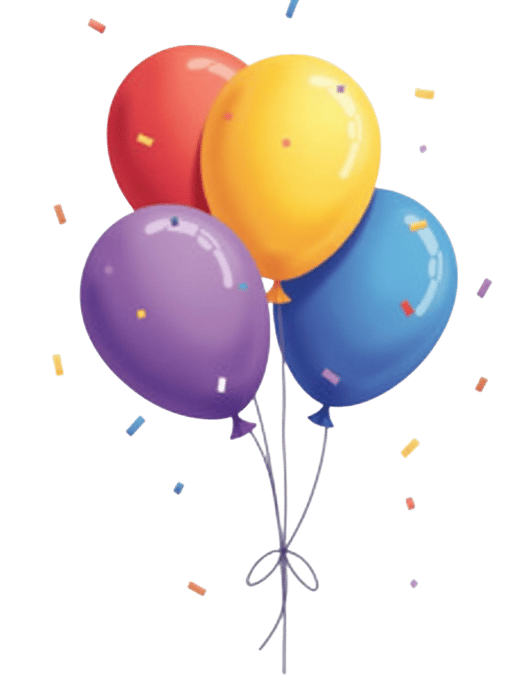 Colorful balloons with confetti for a birthday party