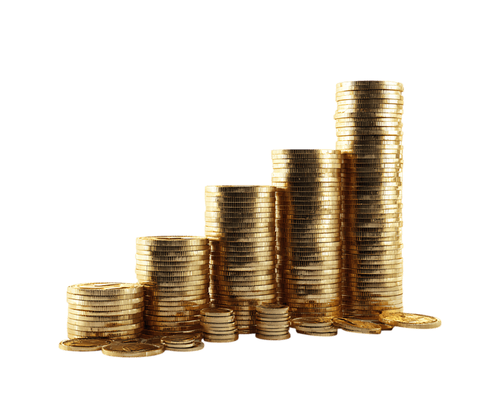 Golden coins stacked in ascending order468