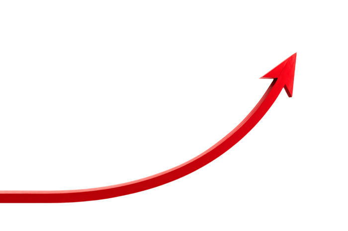 3D red arrow pointing upwards, symbolizing growth, success, and progress.