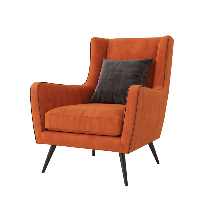 Modern orange armchair with dark gray cushion