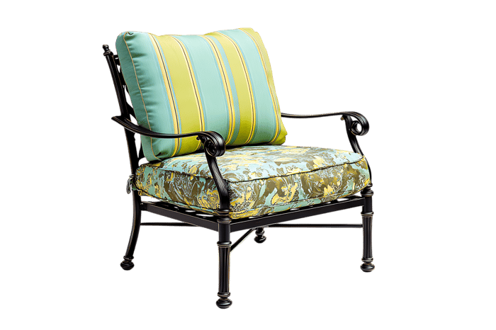 Stylish patio chair with vibrant cushions
