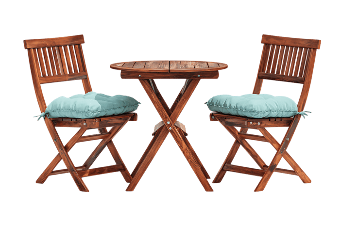 Cozy wooden bistro set with two chairs and a round table