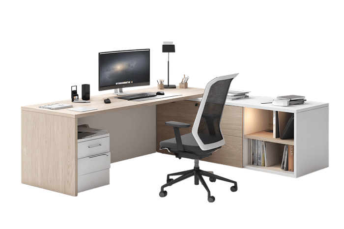 Modern L shaped office desk with computer