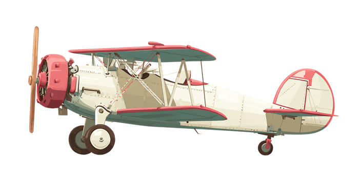 Vintage biplane illustration with pink and white color scheme