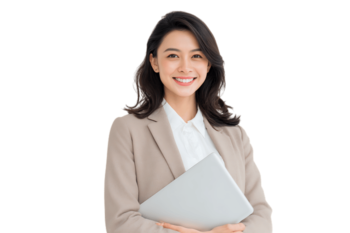 Smiling businesswoman holding a laptop
