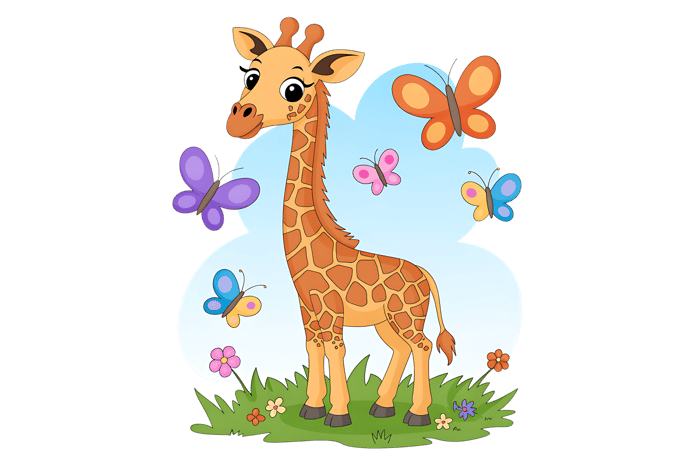 Cartoon giraffe with butterflies