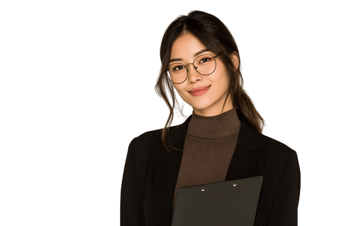 Portrait of a fashionable young woman with glasses on a black background.