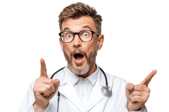 Surprised Doctor Points Up