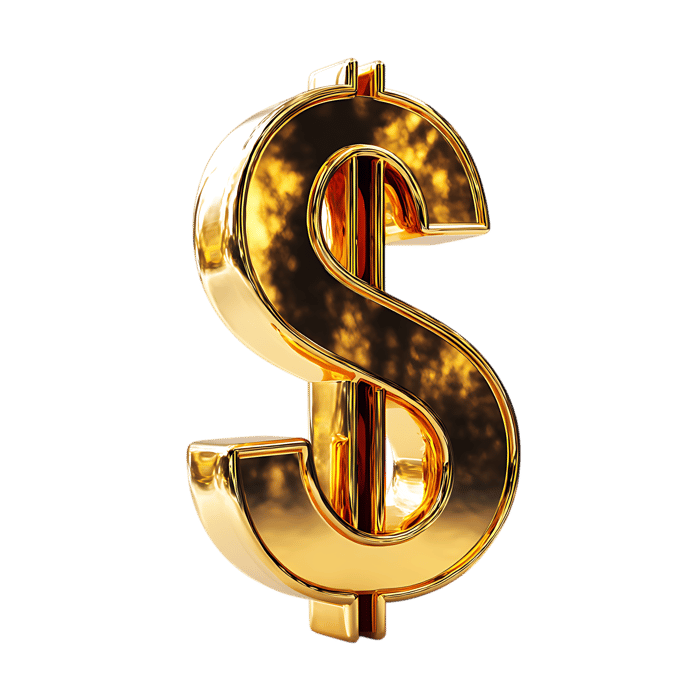 3D golden dollar symbol on black, representing wealth, investment, and financial success.