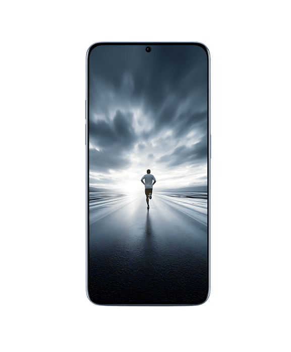 Man running towards the horizon on a smartphone screen586.