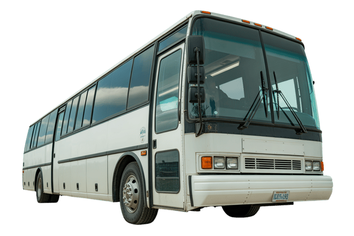 White passenger bus for transportation and travel concepts