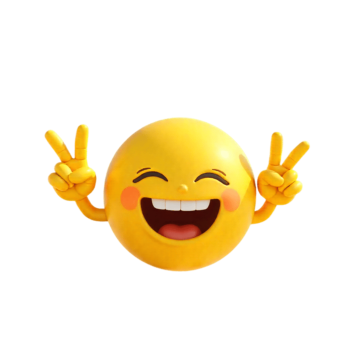 Happy emoji with peace sign. Expressing joy and positivity
