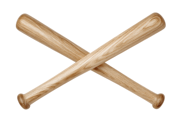 Two crossed baseball bats on black background.