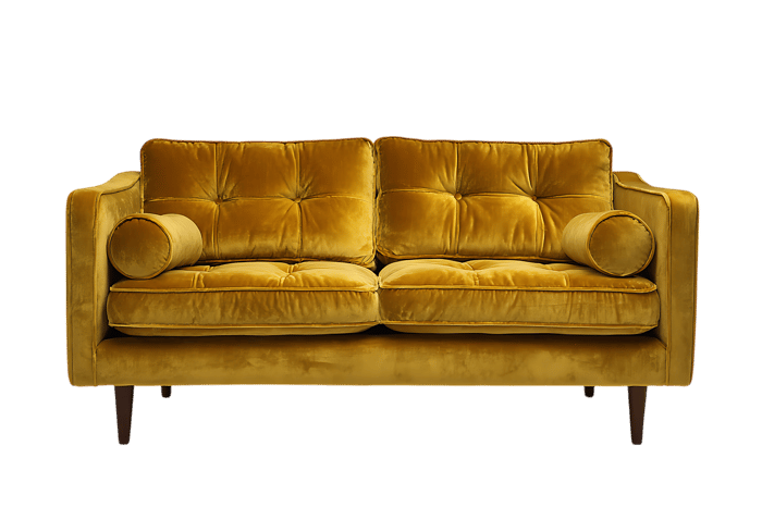 Mustard yellow velvet sofa