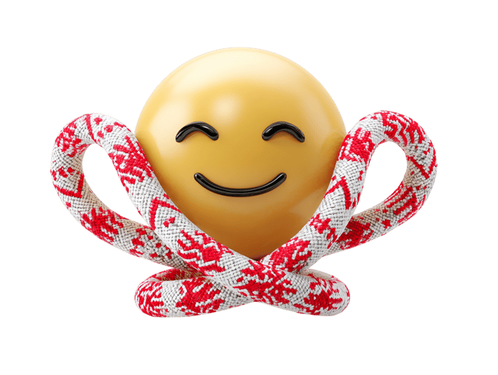 Smiling emoji hugging decorative rope