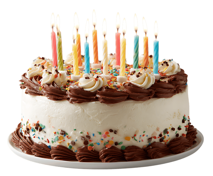 Delicious birthday cake with lit candles526
