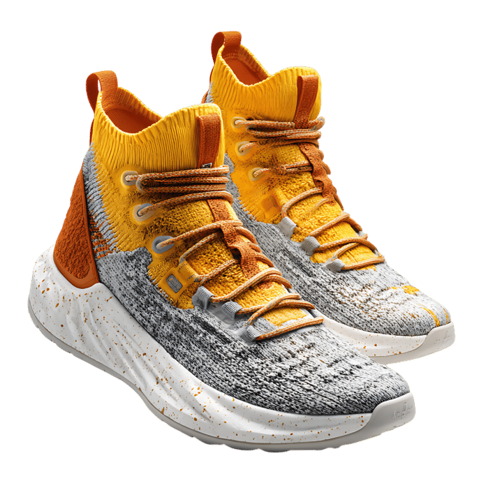 Stylish high top basketball shoes isolated.