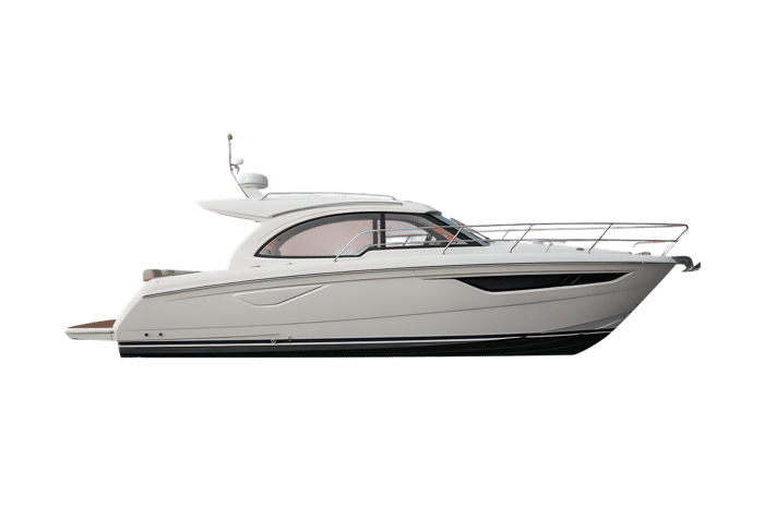 Sleek white motor yacht on transparent background