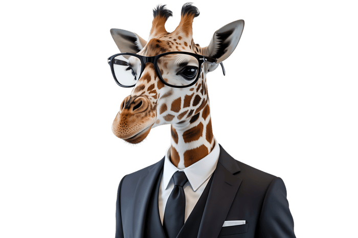 Giraffe in suit and glasses