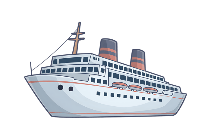 Cartoon cruise ship illustration for travel and vacation themes