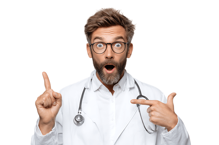 Surprised Male Doctor Pointing