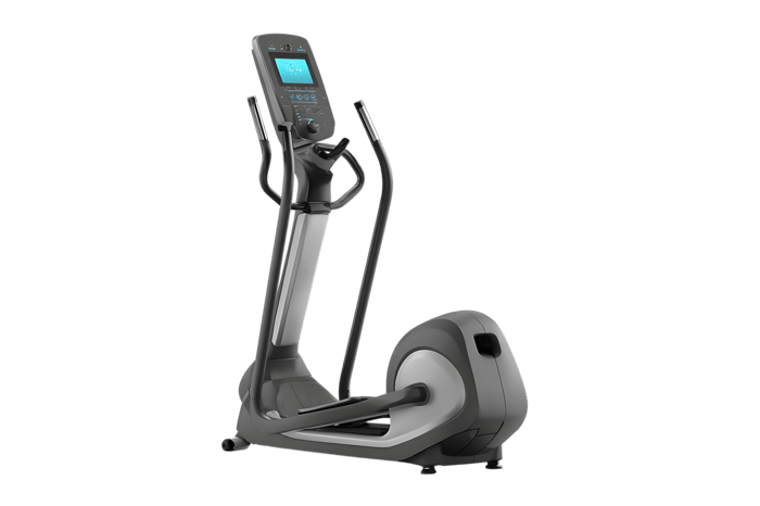 Elliptical trainer isolated on black for fitness and exercise.