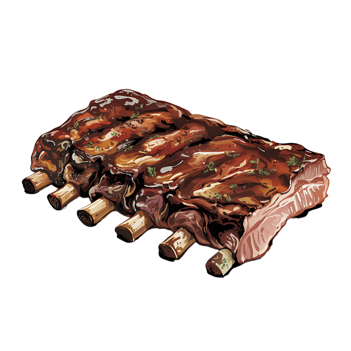 Delicious juicy BBQ ribs, perfect for menu or recipe illustration.