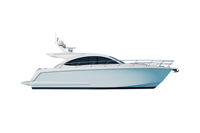 Modern white motor yacht on black background