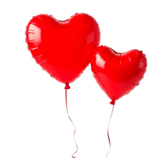 Two red heart balloons for valentine day or romantic events
