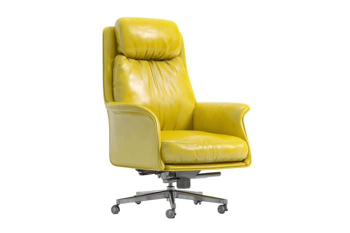 Yellow leather office chair on a transparent background