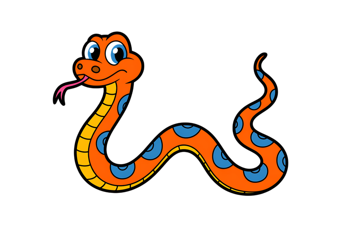 Cartoon snake illustration with orange and blue spots