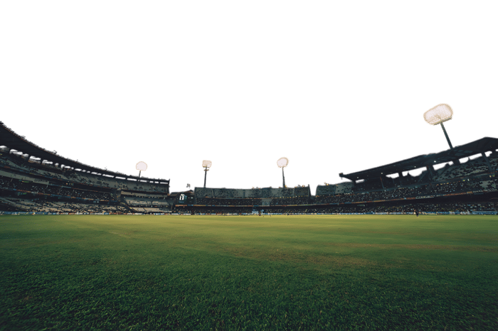 Night stadium, empty field, bright lights