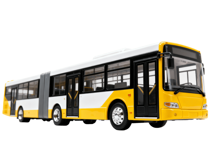 Yellow and white articulated city bus for public transportation