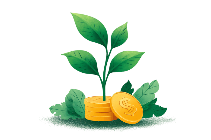 Money plant growing from coins. Financial growth concept.
