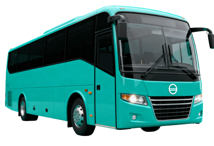 Turquoise public transportation bus