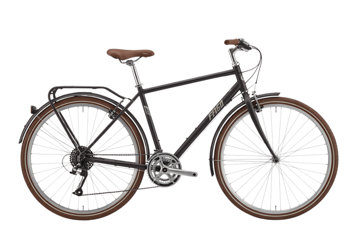 Classic black bicycle with brown accents on transparent background
