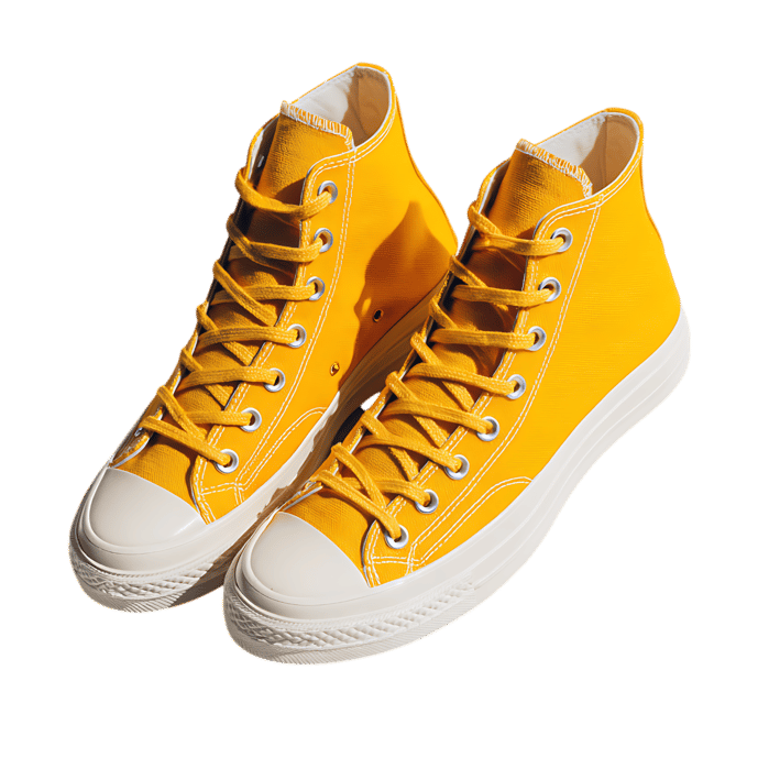 Stylish yellow high top sneakers on a transparent background.