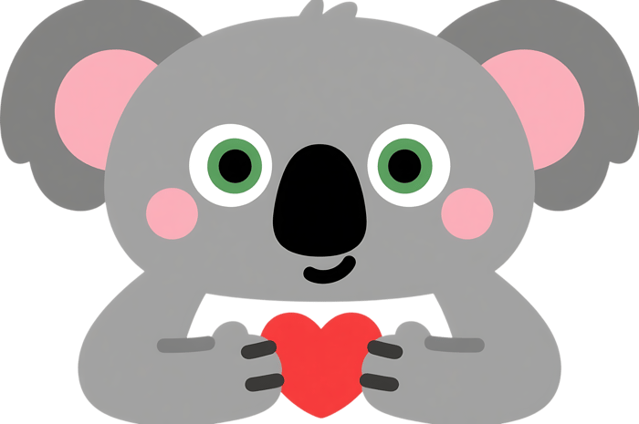 Cartoon koala holding heart, cute animal illustration