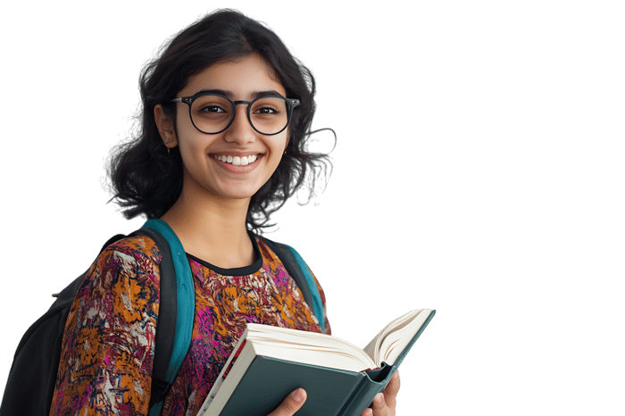 Smiling student holding book, education concept