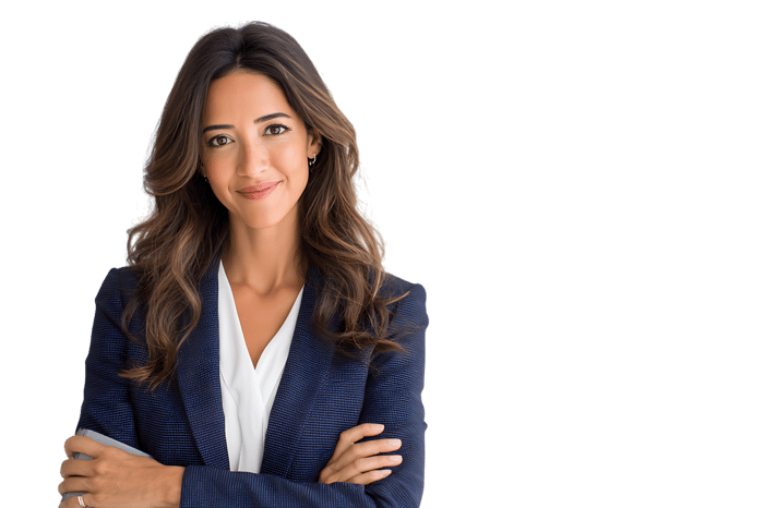 Confident businesswoman with arms crossed, portrait.