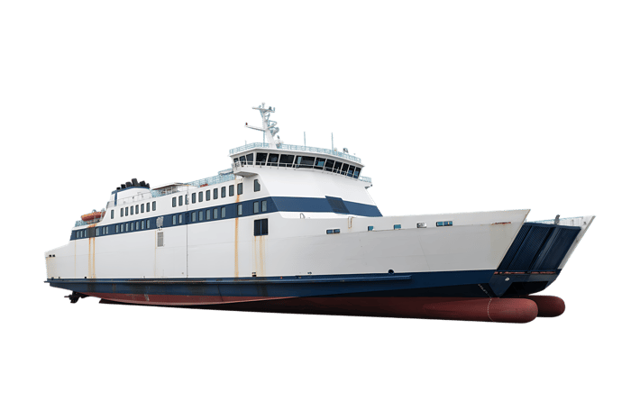 Isolated white and blue ferry boat for transportation and travel