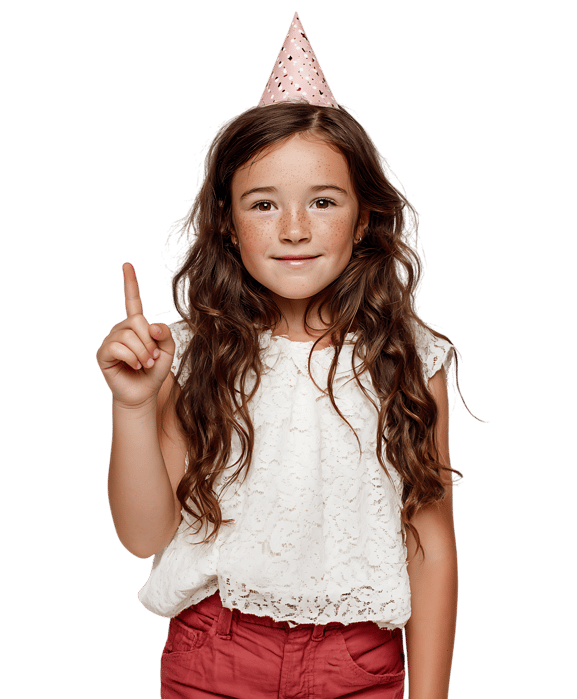 Adorable girl in party hat, celebrating!