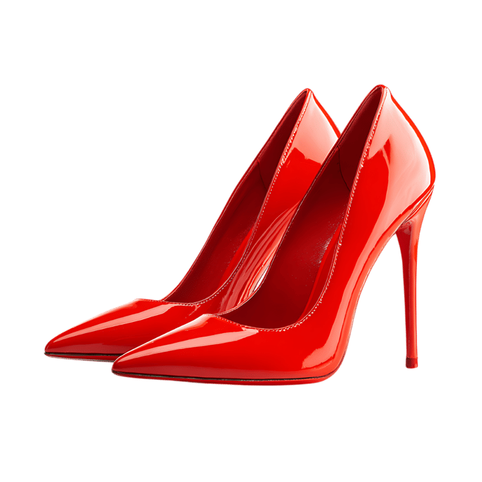 Pair of shiny red high heel shoes, isolated on black.