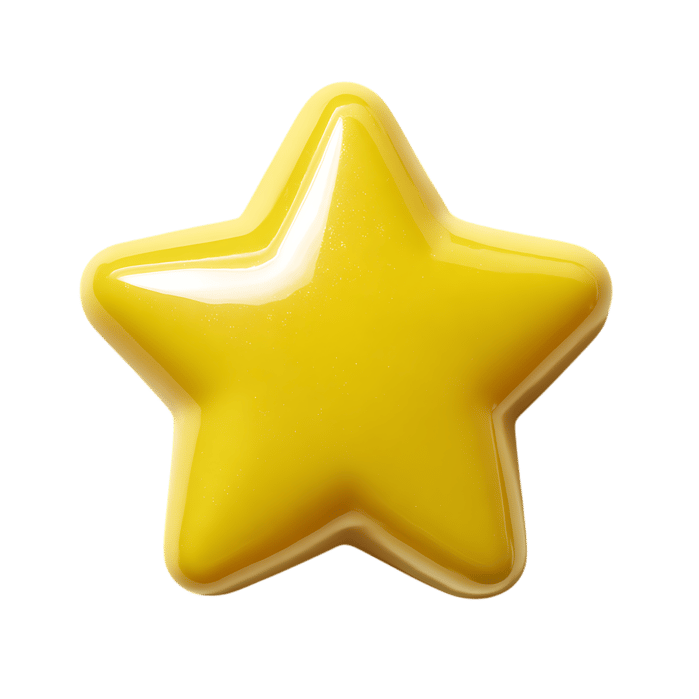Glossy yellow star, symbol of rating, achievement.