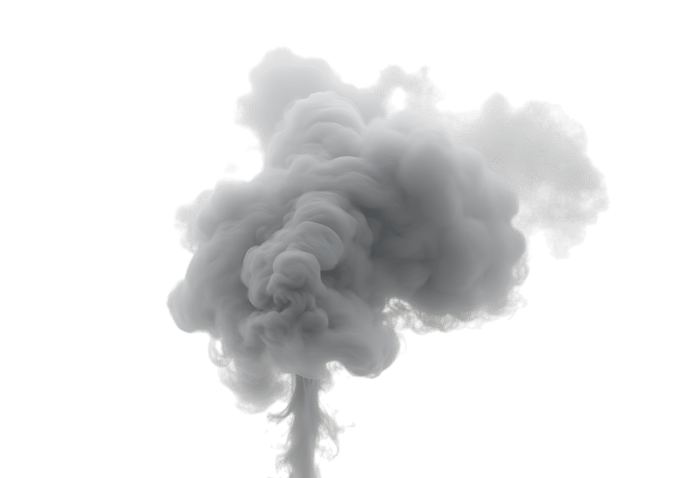 Wispy gray smoke plume on transparent background